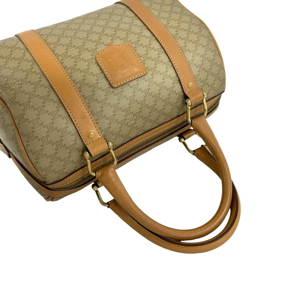 CELINE Vintage Macadam Blazon Pattern Leather Handbag Boston Bag Beige Brown ... - Picture 4 of 10